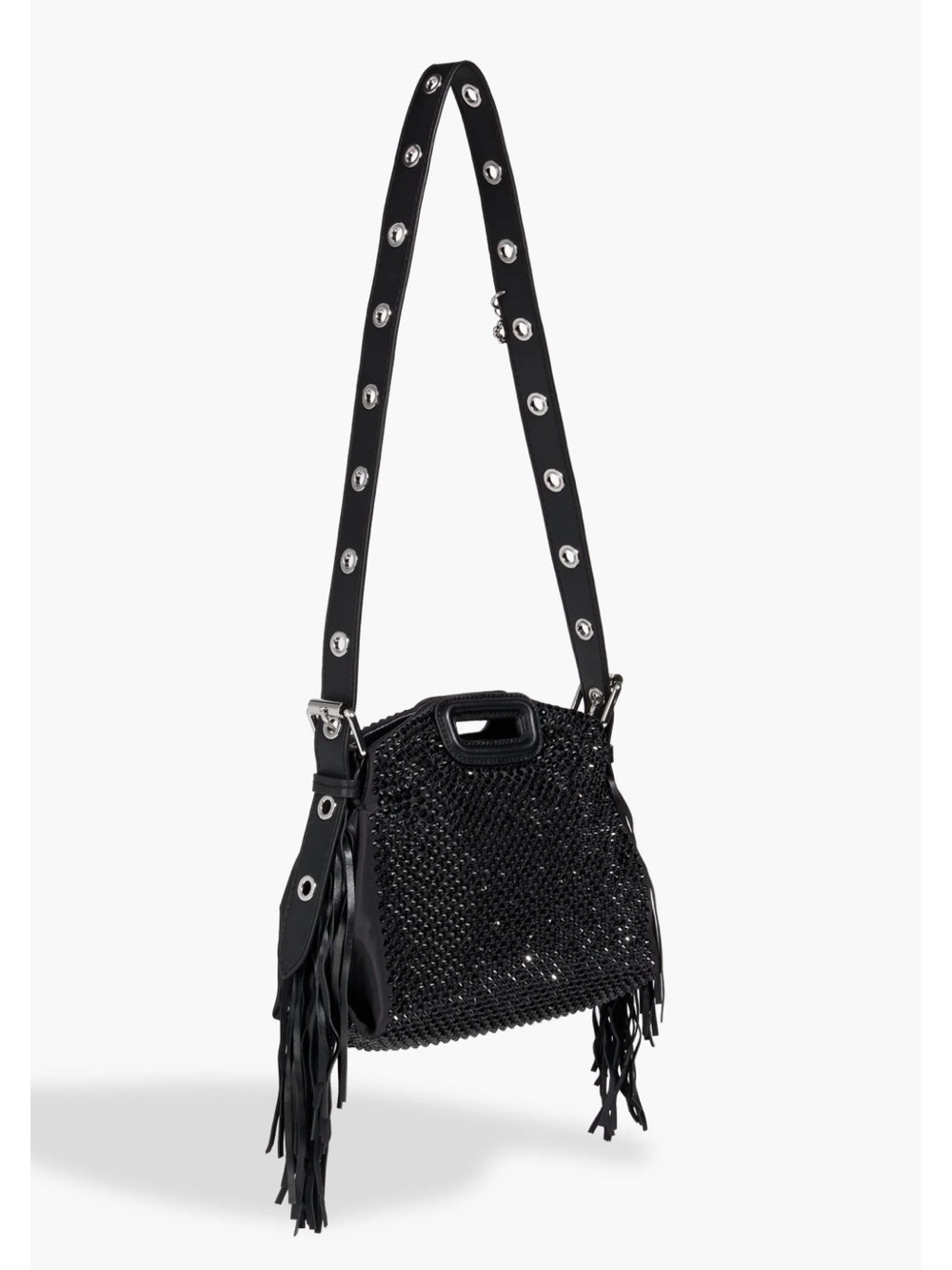 MAJE
Fringed Embellished Shell Shoulder Black Bag Sequins